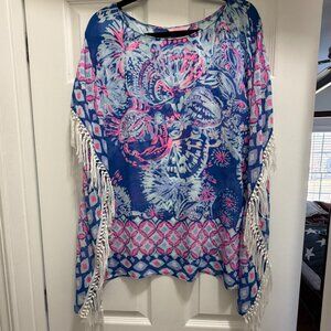 Lilly Pulitizer Ginette Cover Up Fringe Poncho Size M